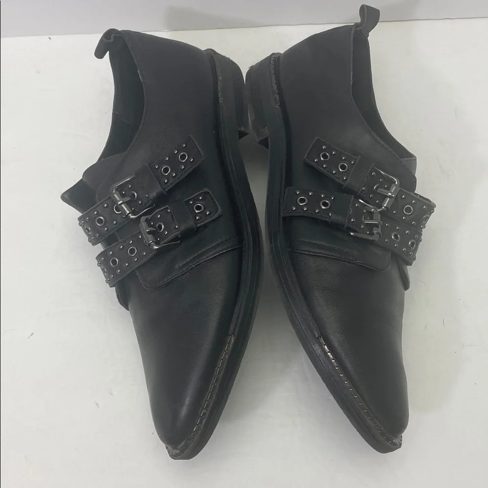 Bleecker & Bond 9..5 Leigh Double Studded Monk Strap Black Leather Oxfords Shoes
